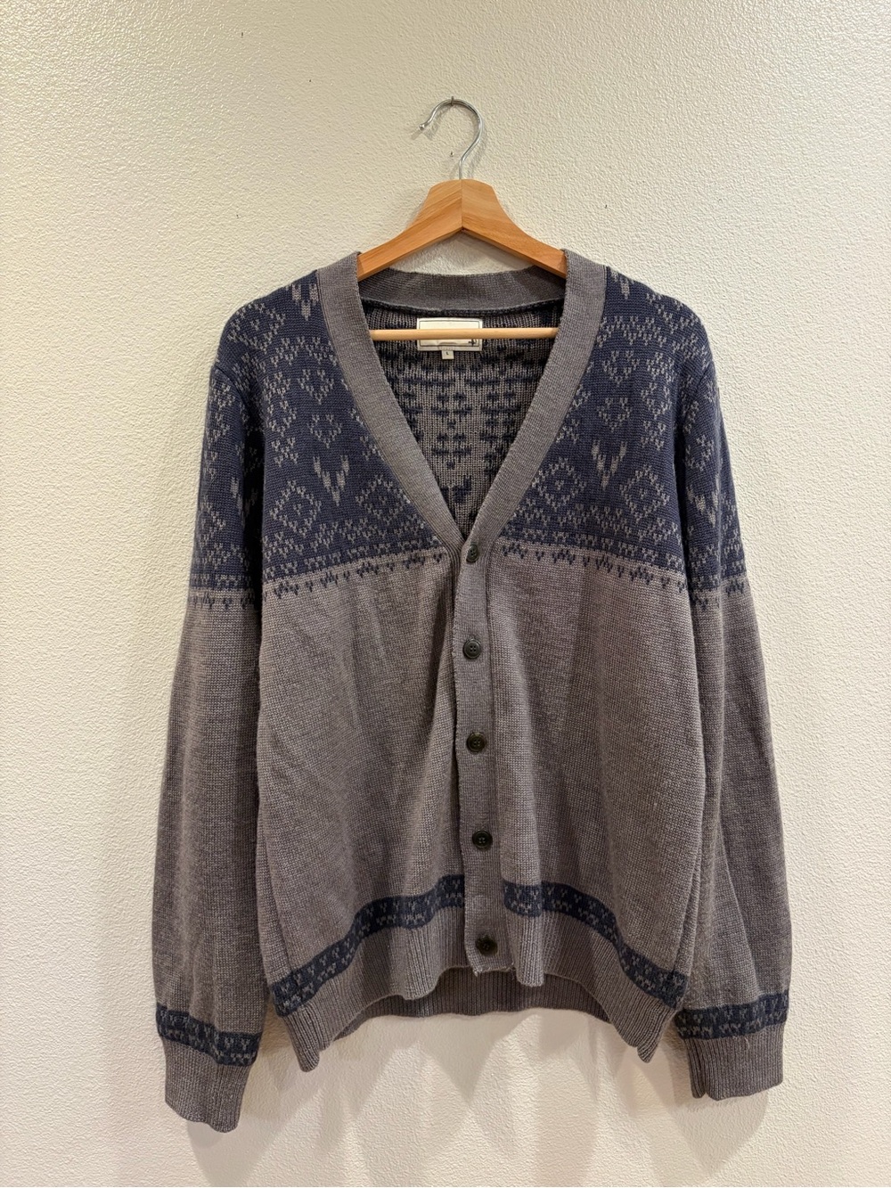 Frank & Oak Gray and Navy Patterned Button-Front Cardigan
